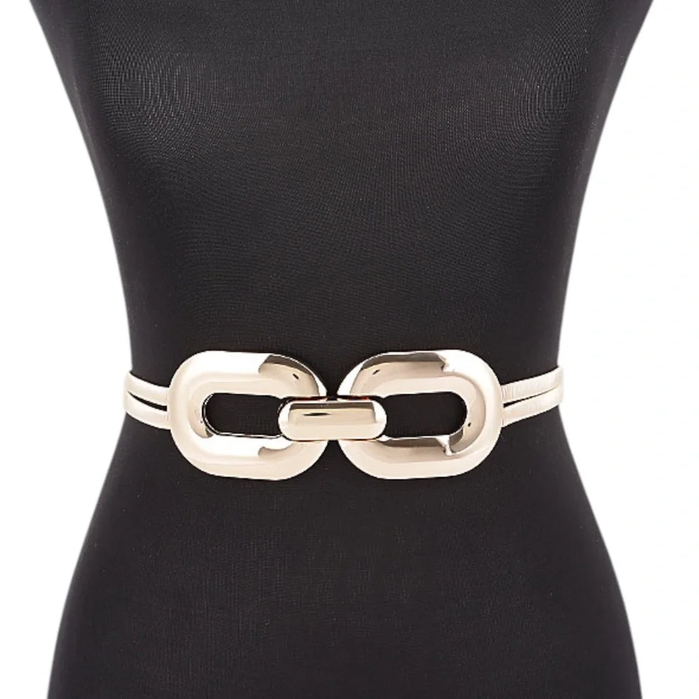 Gold or Silver Double Link Buckle Elastic Waist Statement Belt
